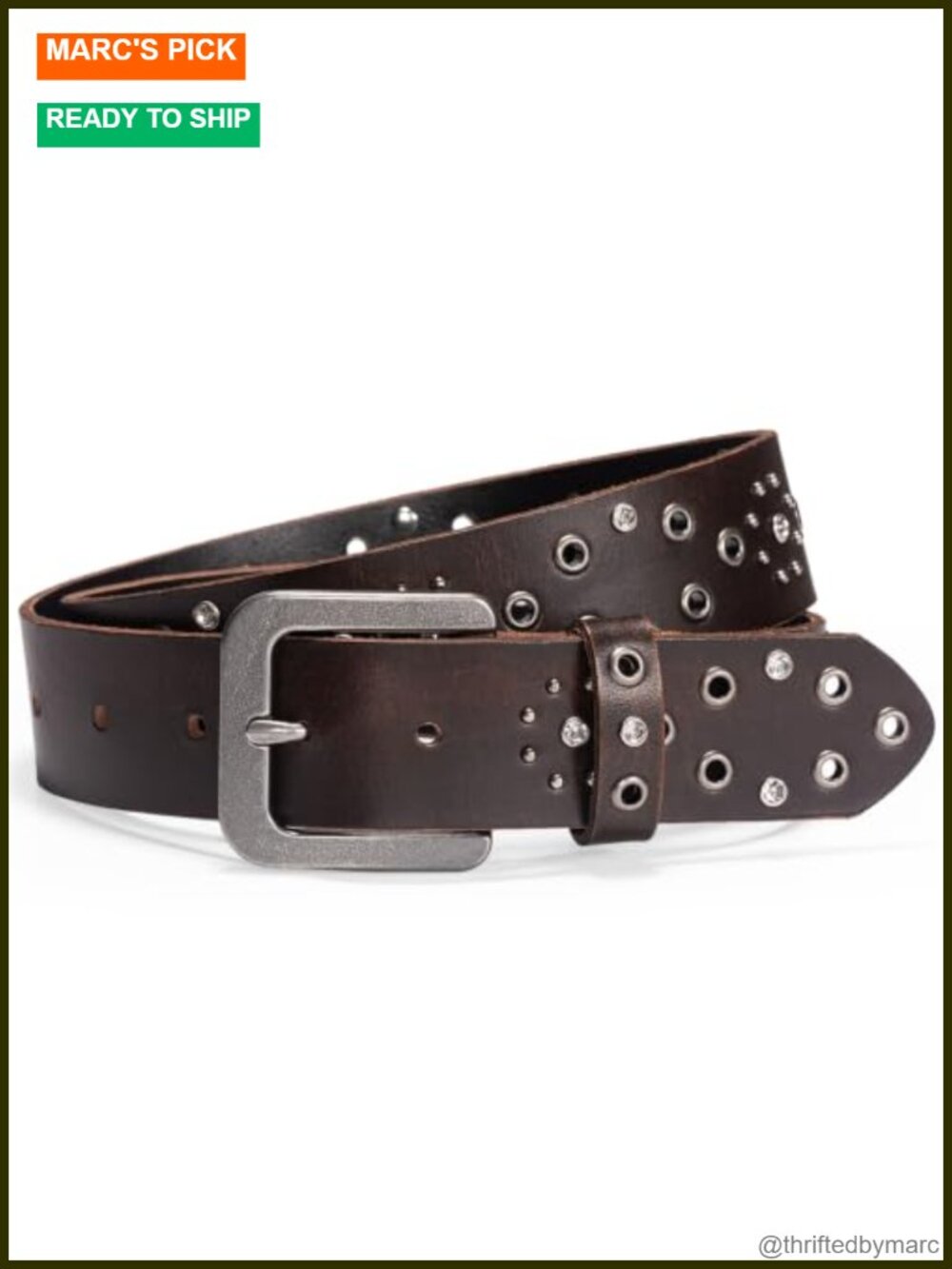 Full Grain Cowhide Leather Belt Rhinestone Rivet Studs 1.5" Wide